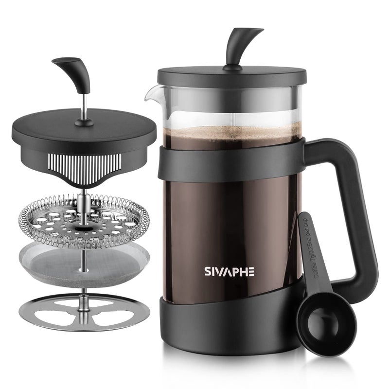Sivaphe French Press 34oz Light-weight Durable High Borosilicate Carafe Maker 8 Cup Plastic Coffee Press Frothed - Image 1